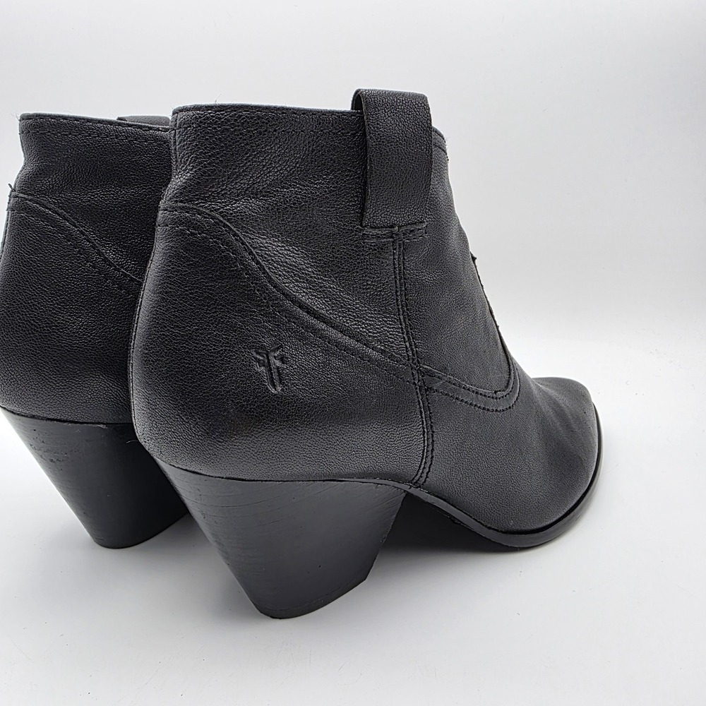 FRYE REINA Ankle Booties 7.5 Black Side Zip Cowboy Boots Heel Leather Western - Picture 6 of 10